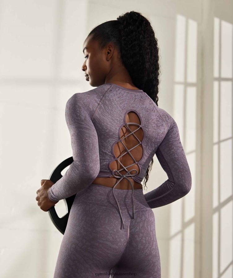 ch Gymshark femmes adapt animal haut sans coutures à lacets dans le dos sauvage | musc lilas 02FP6T453 vêtements
