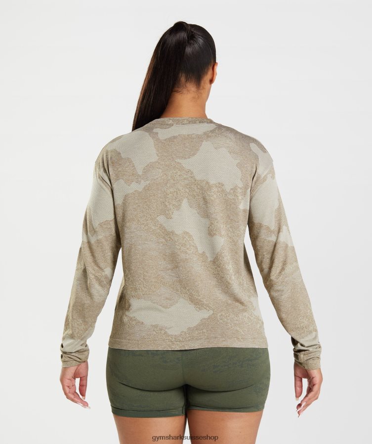 ch Gymshark femmes adapt camo haut sans couture à manches longues gris caillou/brun âme 02FP6T477 vêtements