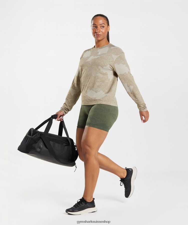 ch Gymshark femmes adapt camo haut sans couture à manches longues gris caillou/brun âme 02FP6T477 vêtements