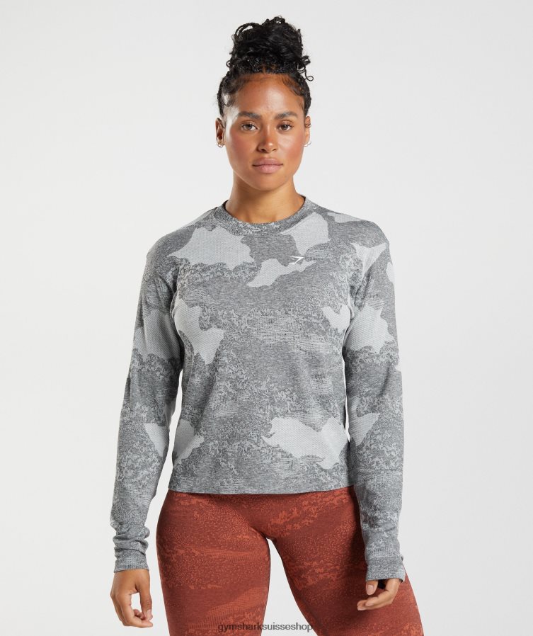 ch Gymshark femmes adapt camo haut sans couture à manches longues gris clair/noir 02FP6T465 vêtements