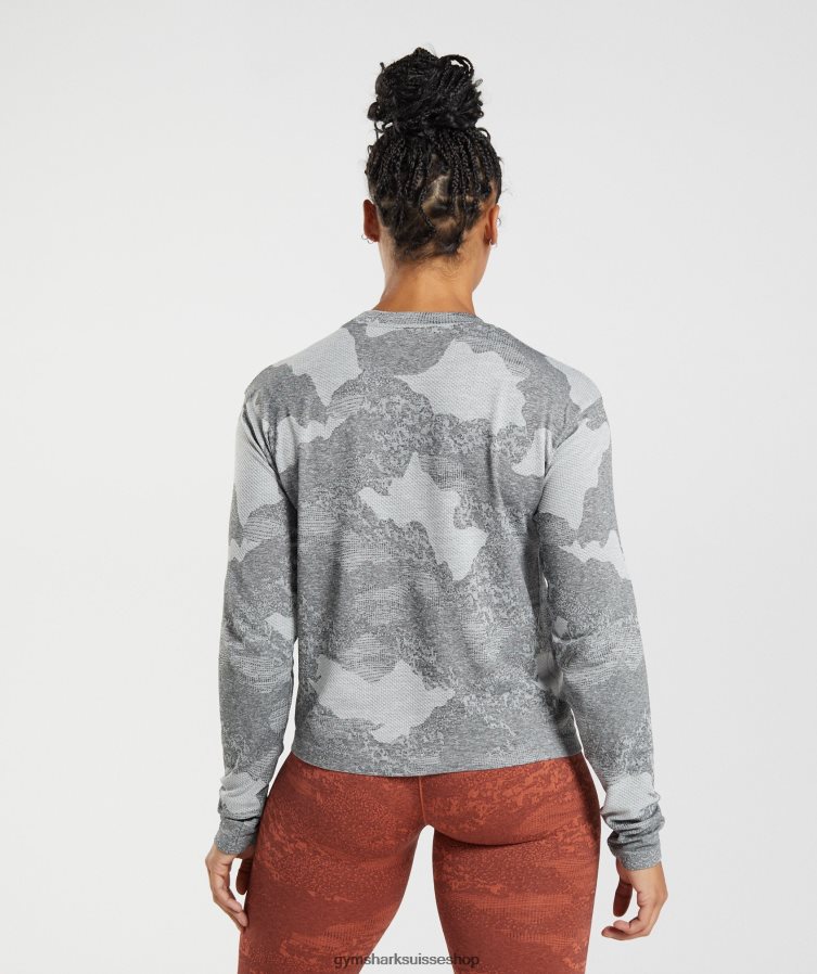 ch Gymshark femmes adapt camo haut sans couture à manches longues gris clair/noir 02FP6T465 vêtements