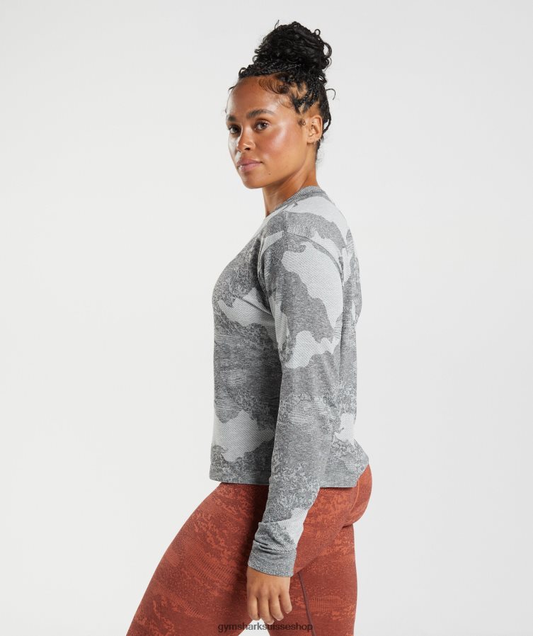 ch Gymshark femmes adapt camo haut sans couture à manches longues gris clair/noir 02FP6T465 vêtements
