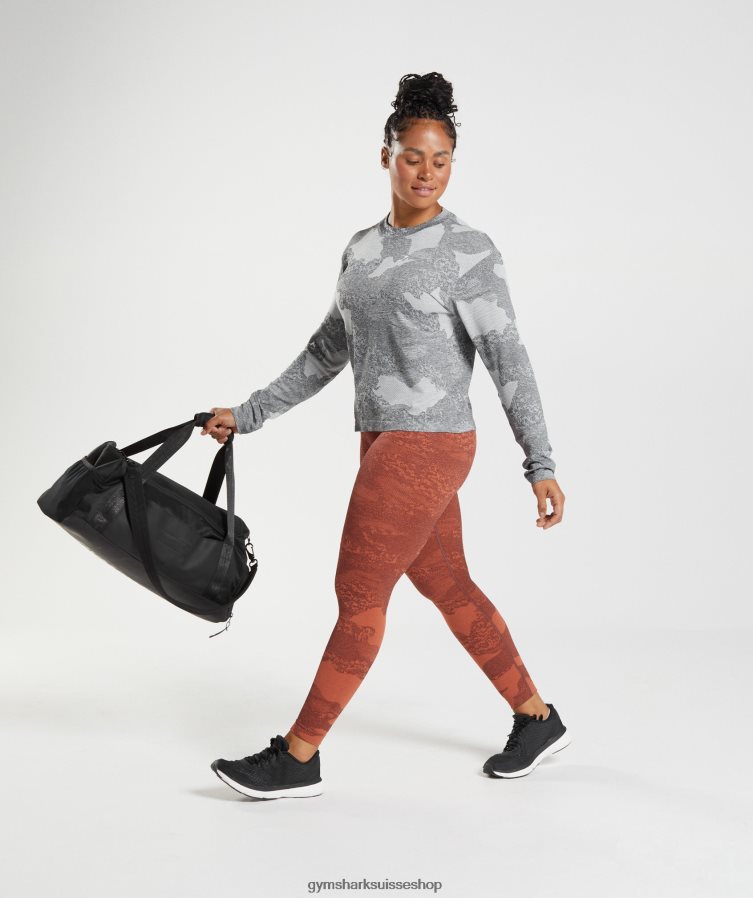 ch Gymshark femmes adapt camo haut sans couture à manches longues gris clair/noir 02FP6T465 vêtements