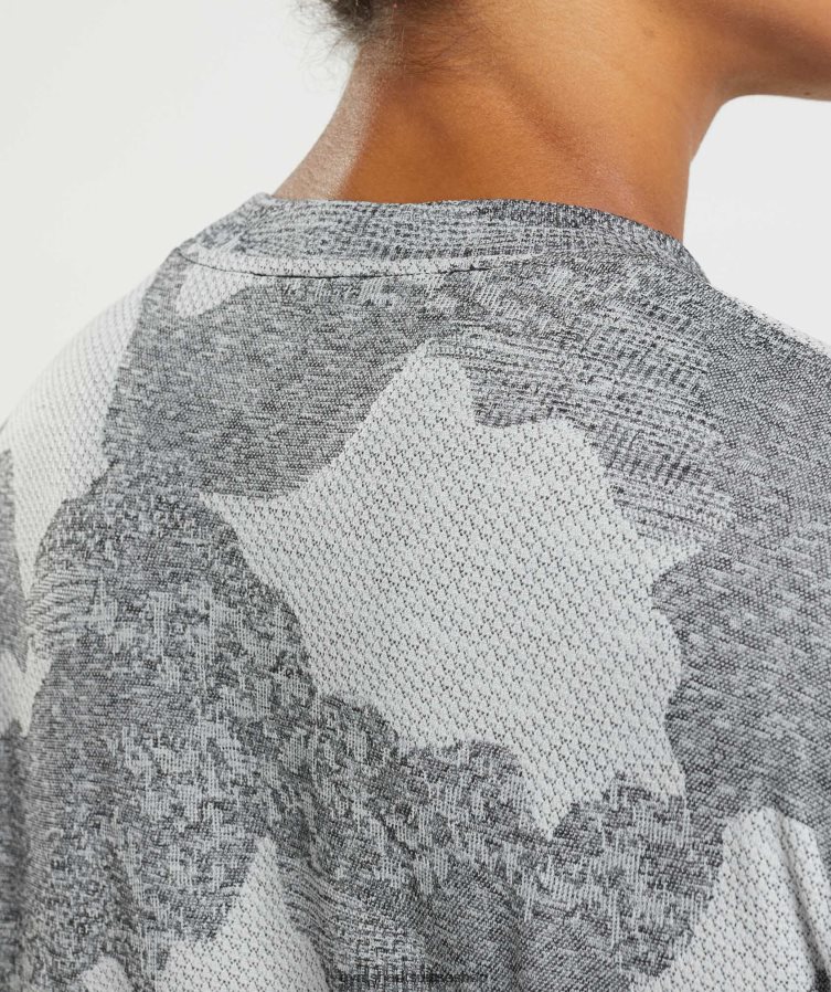 ch Gymshark femmes adapt camo haut sans couture à manches longues gris clair/noir 02FP6T465 vêtements