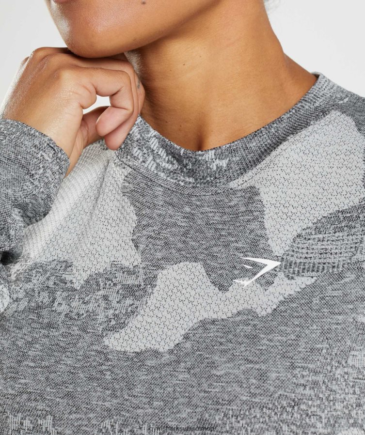 ch Gymshark femmes adapt camo haut sans couture à manches longues gris clair/noir 02FP6T465 vêtements