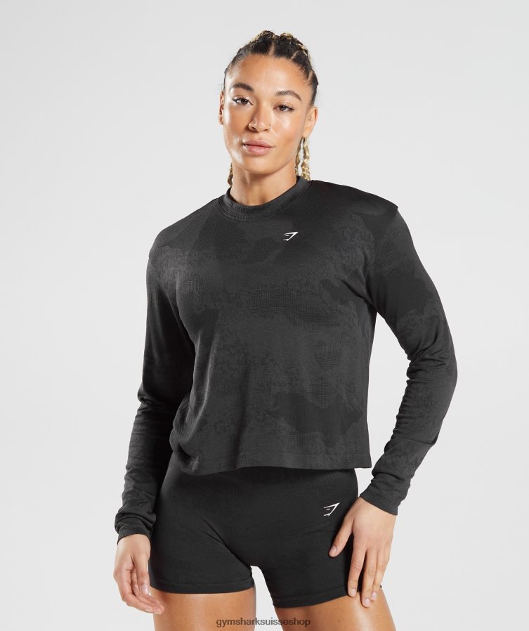 ch Gymshark femmes adapt camo haut sans couture à manches longues lave | noir 02FP6T478 vêtements