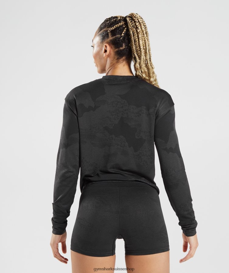 ch Gymshark femmes adapt camo haut sans couture à manches longues lave | noir 02FP6T478 vêtements