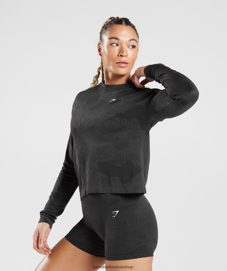 ch Gymshark femmes adapt camo haut sans couture à manches longues lave | noir 02FP6T478 vêtements
