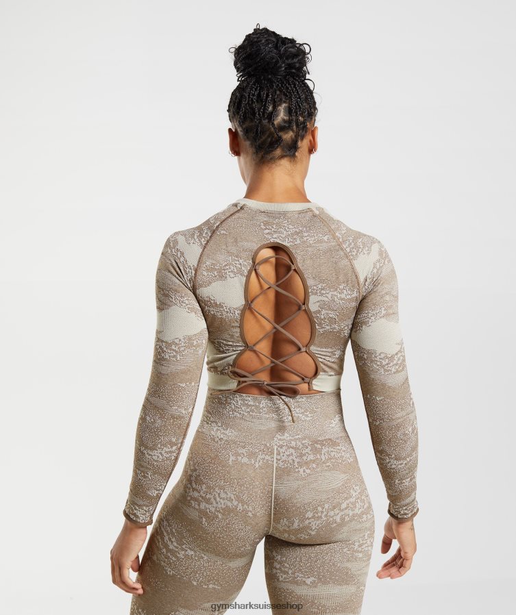 ch Gymshark femmes adapt camo haut sans coutures à lacets dans le dos gris caillou/brun âme 02FP6T458 vêtements