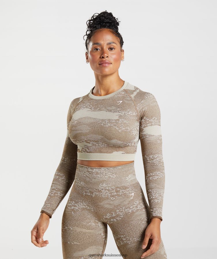 ch Gymshark femmes adapt camo haut sans coutures à lacets dans le dos gris caillou/brun âme 02FP6T458 vêtements