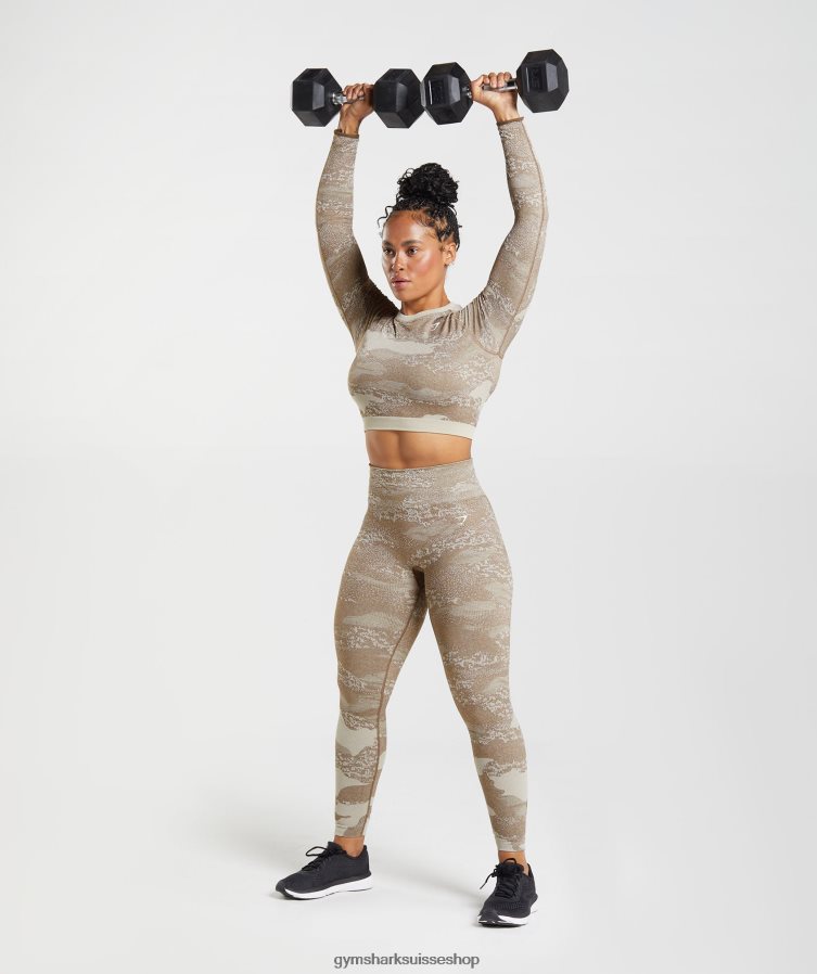 ch Gymshark femmes adapt camo haut sans coutures à lacets dans le dos gris caillou/brun âme 02FP6T458 vêtements