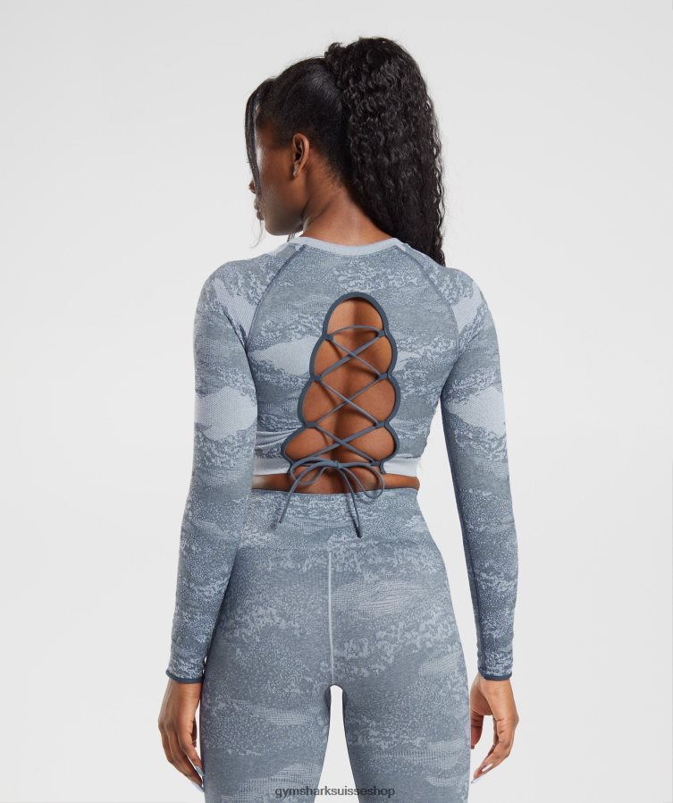 ch Gymshark femmes adapt camo haut sans coutures à lacets dans le dos lave | gris pierre de rivière/bleu soir 02FP6T457 vêtements