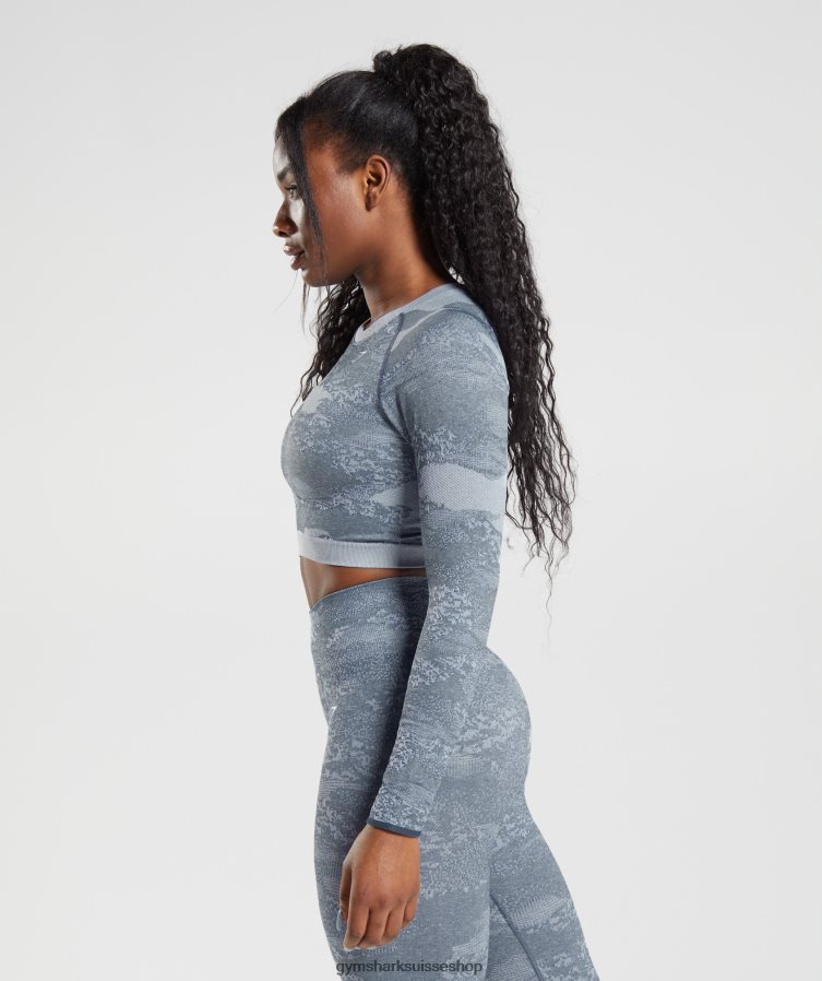 ch Gymshark femmes adapt camo haut sans coutures à lacets dans le dos lave | gris pierre de rivière/bleu soir 02FP6T457 vêtements