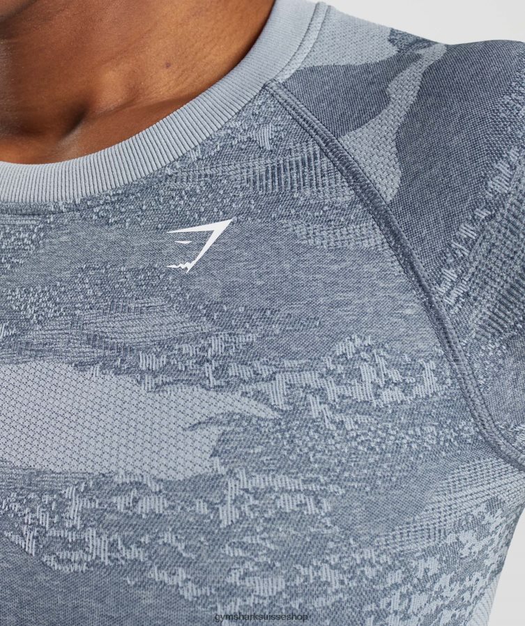 ch Gymshark femmes adapt camo haut sans coutures à lacets dans le dos lave | gris pierre de rivière/bleu soir 02FP6T457 vêtements
