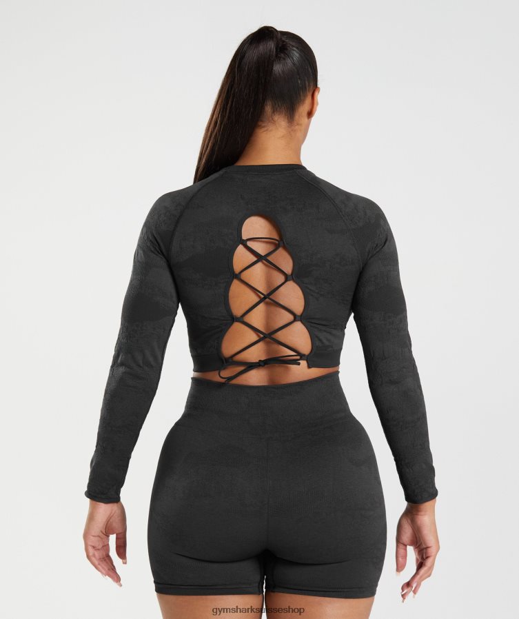 ch Gymshark femmes adapt camo haut sans coutures à lacets dans le dos noir/gris onyx 02FP6T451 vêtements