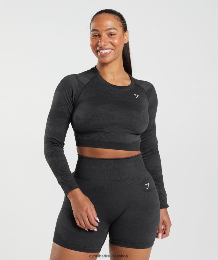 ch Gymshark femmes adapt camo haut sans coutures à lacets dans le dos noir/gris onyx 02FP6T451 vêtements