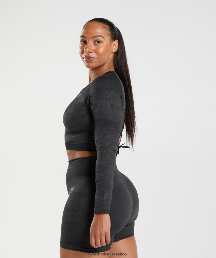ch Gymshark femmes adapt camo haut sans coutures à lacets dans le dos noir/gris onyx 02FP6T451 vêtements