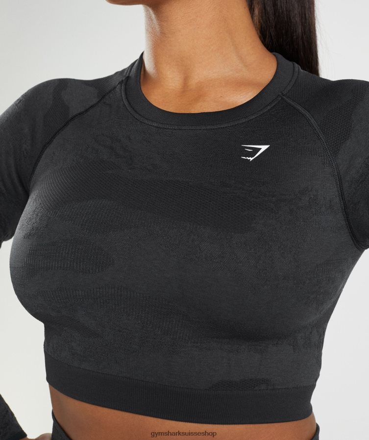 ch Gymshark femmes adapt camo haut sans coutures à lacets dans le dos noir/gris onyx 02FP6T451 vêtements