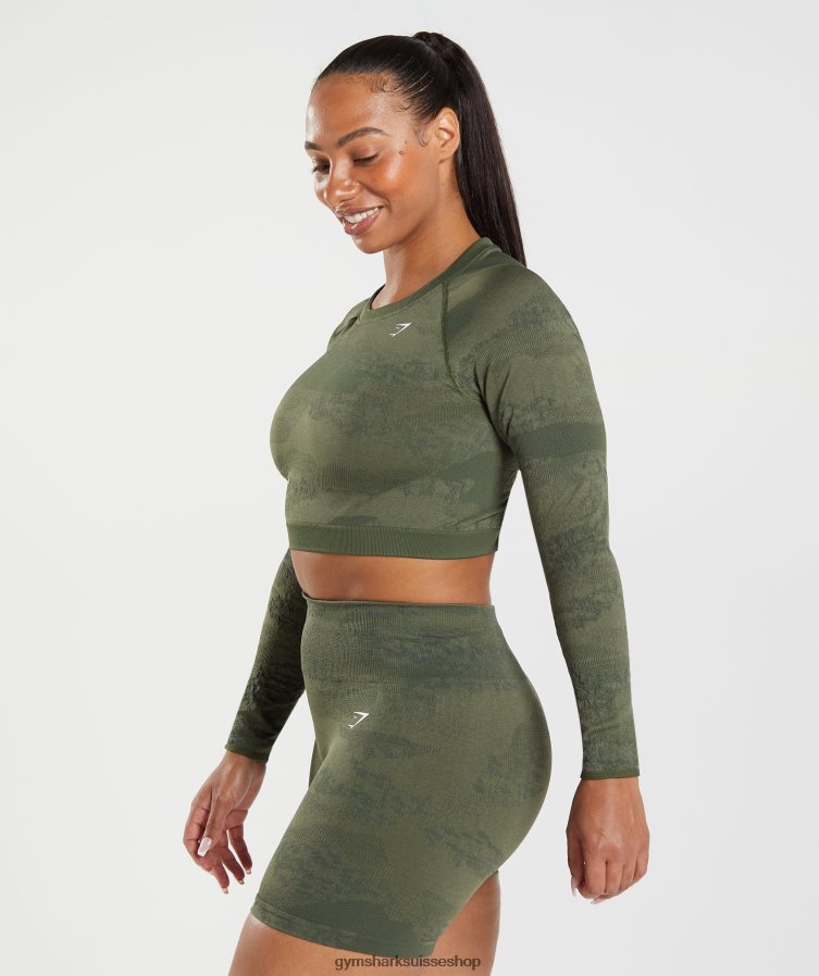 ch Gymshark femmes adapt camo haut sans coutures à lacets dans le dos olive mousse/noyau d\'olive 02FP6T452 vêtements