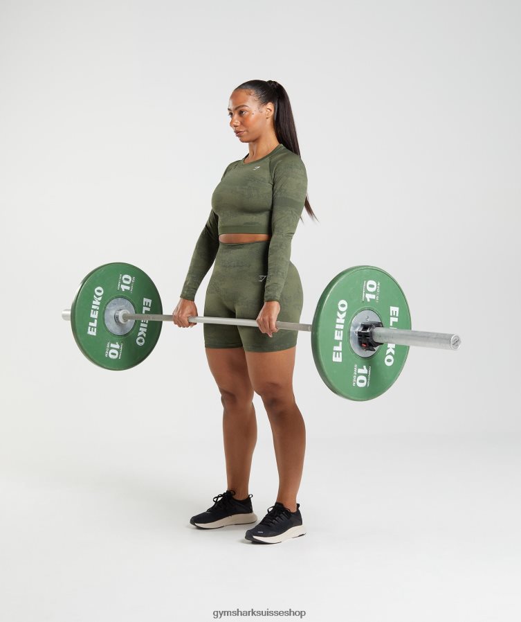 ch Gymshark femmes adapt camo haut sans coutures à lacets dans le dos olive mousse/noyau d\'olive 02FP6T452 vêtements