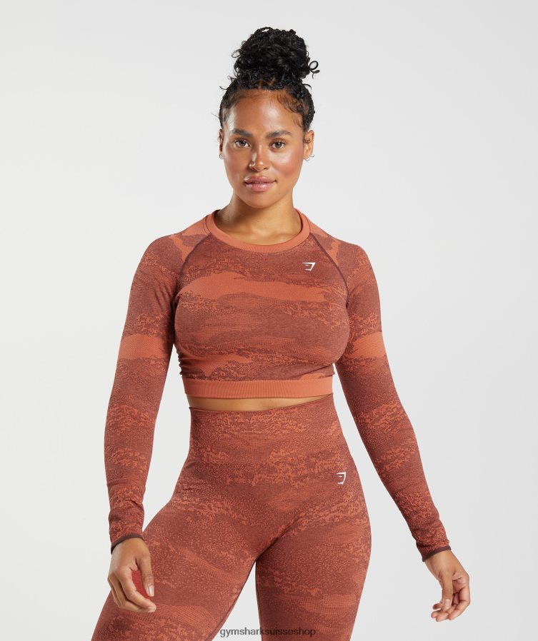 ch Gymshark femmes adapt camo haut sans coutures à lacets dans le dos rouge orage/brun cerise 02FP6T449 vêtements