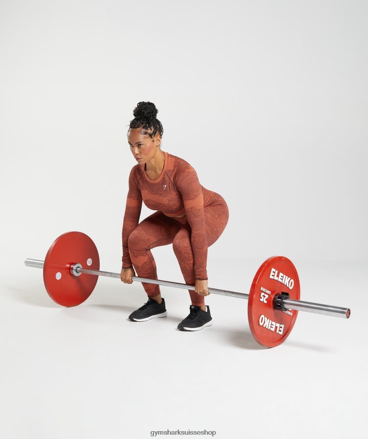 ch Gymshark femmes adapt camo haut sans coutures à lacets dans le dos rouge orage/brun cerise 02FP6T449 vêtements