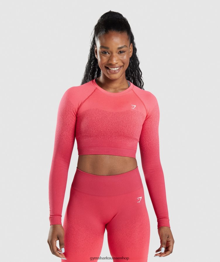 ch Gymshark femmes adapt ombre haut court sans coutures à manches longues rose/rouge 02FP6T488 vêtements