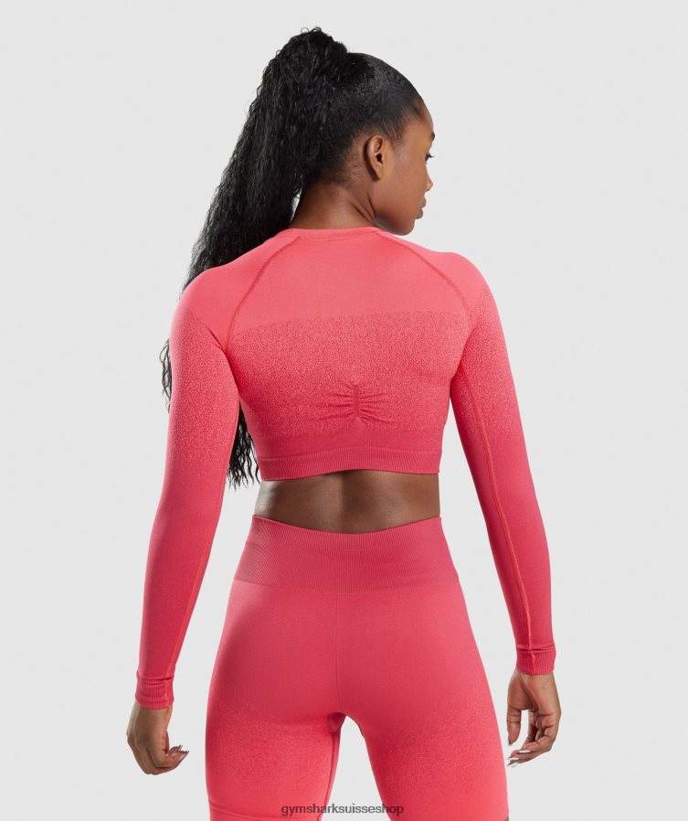 ch Gymshark femmes adapt ombre haut court sans coutures à manches longues rose/rouge 02FP6T488 vêtements