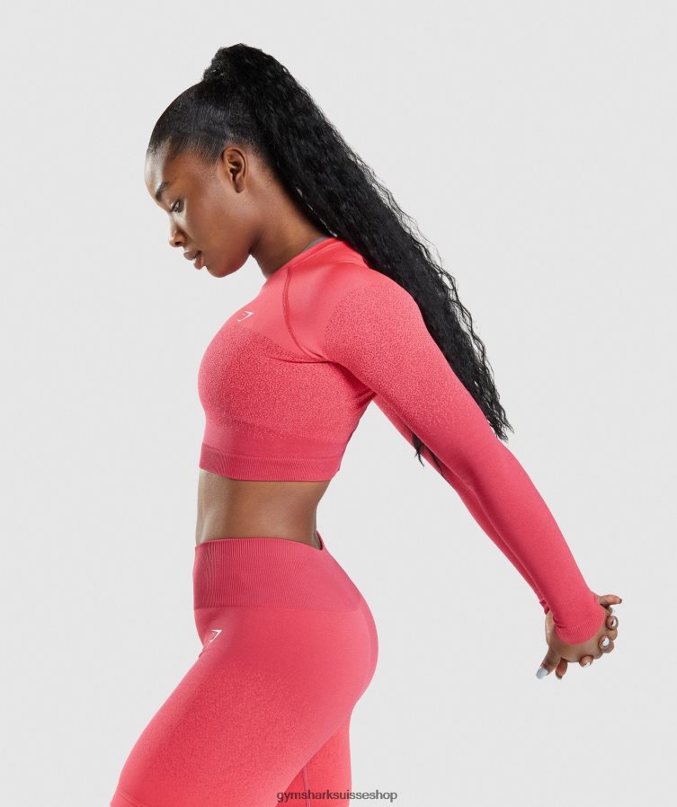 ch Gymshark femmes adapt ombre haut court sans coutures à manches longues rose/rouge 02FP6T488 vêtements