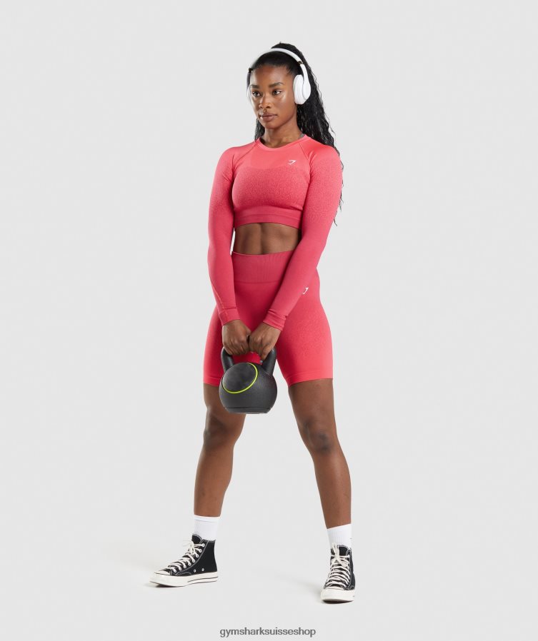 ch Gymshark femmes adapt ombre haut court sans coutures à manches longues rose/rouge 02FP6T488 vêtements