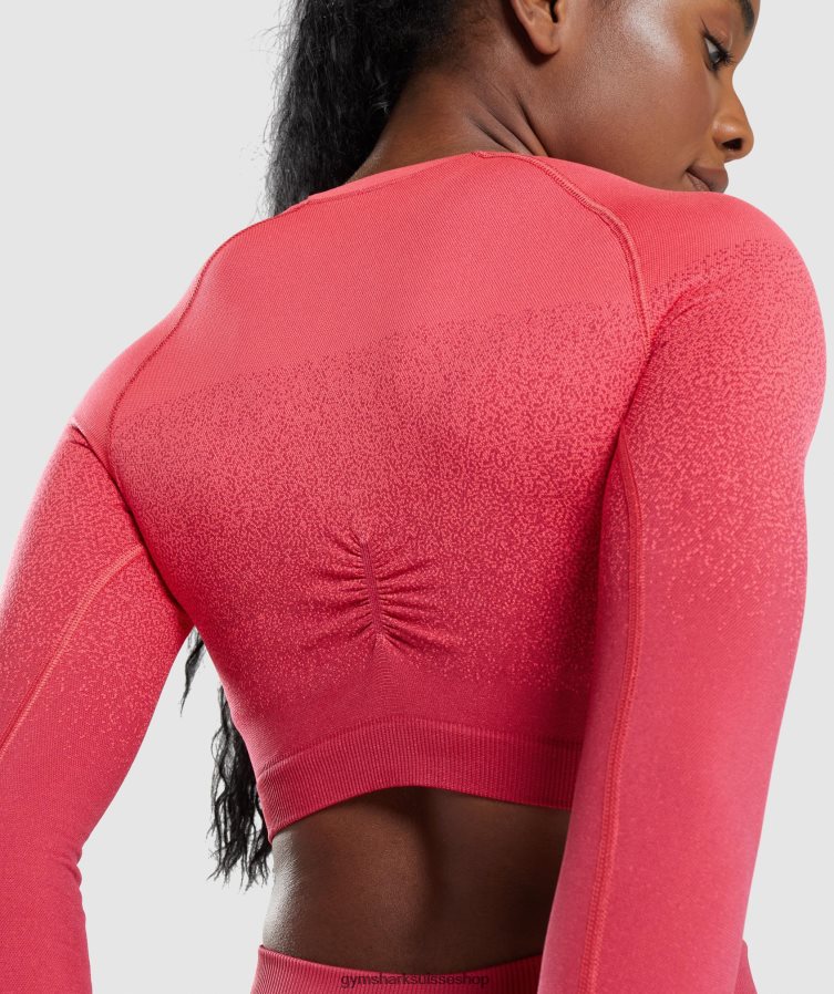 ch Gymshark femmes adapt ombre haut court sans coutures à manches longues rose/rouge 02FP6T488 vêtements