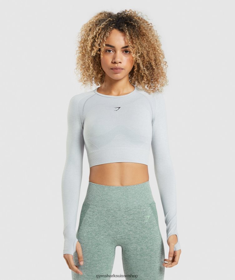 ch Gymshark femmes haut court à manches longues flex sports gris clair chiné 02FP6T479 vêtements