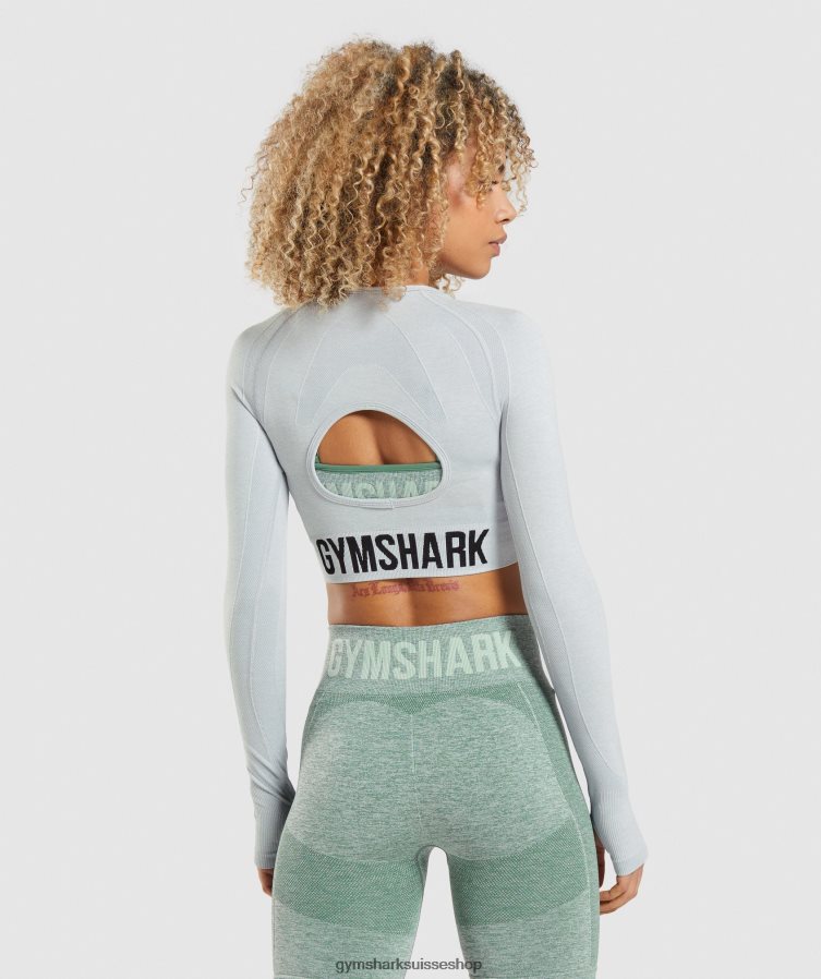 ch Gymshark femmes haut court à manches longues flex sports gris clair chiné 02FP6T479 vêtements