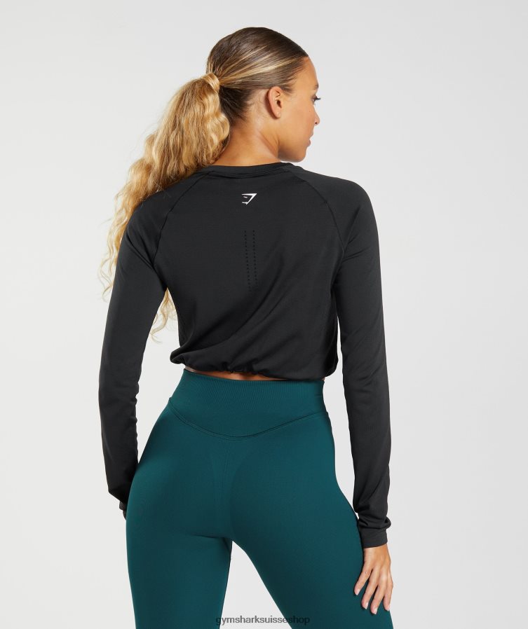 ch Gymshark femmes haut court sans coutures à manches longues noir 02FP6T430 vêtements