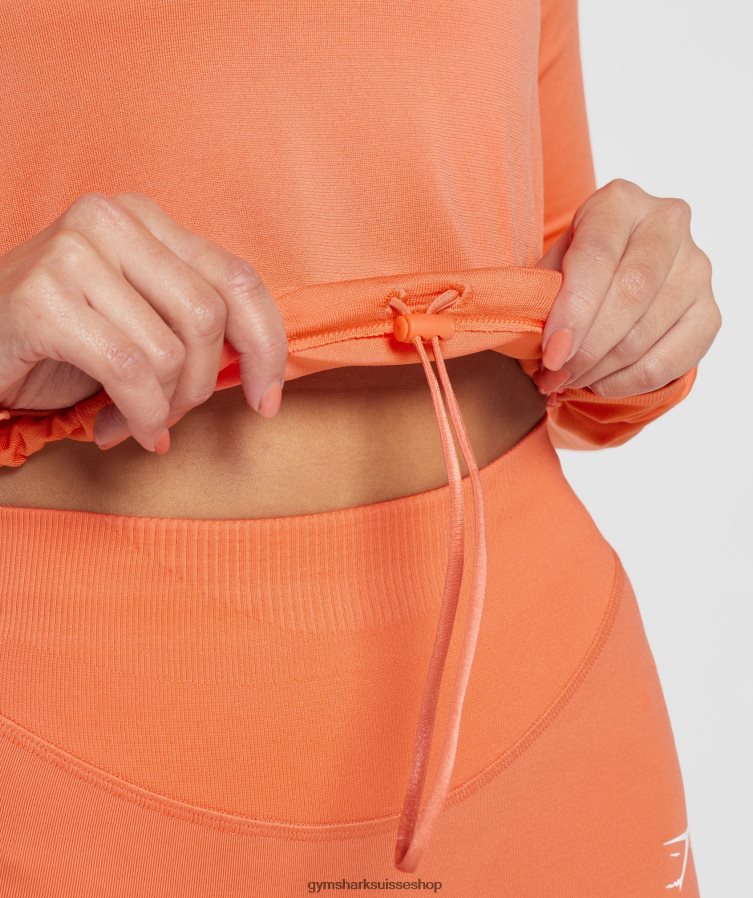 ch Gymshark femmes haut court sans coutures à manches longues orange aérospatiale 02FP6T456 vêtements