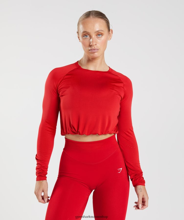 ch Gymshark femmes haut court sans coutures à manches longues salsa rouge 02FP6T439 vêtements