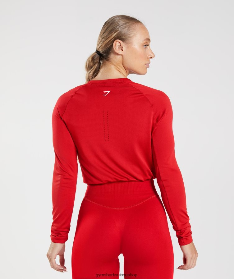 ch Gymshark femmes haut court sans coutures à manches longues salsa rouge 02FP6T439 vêtements