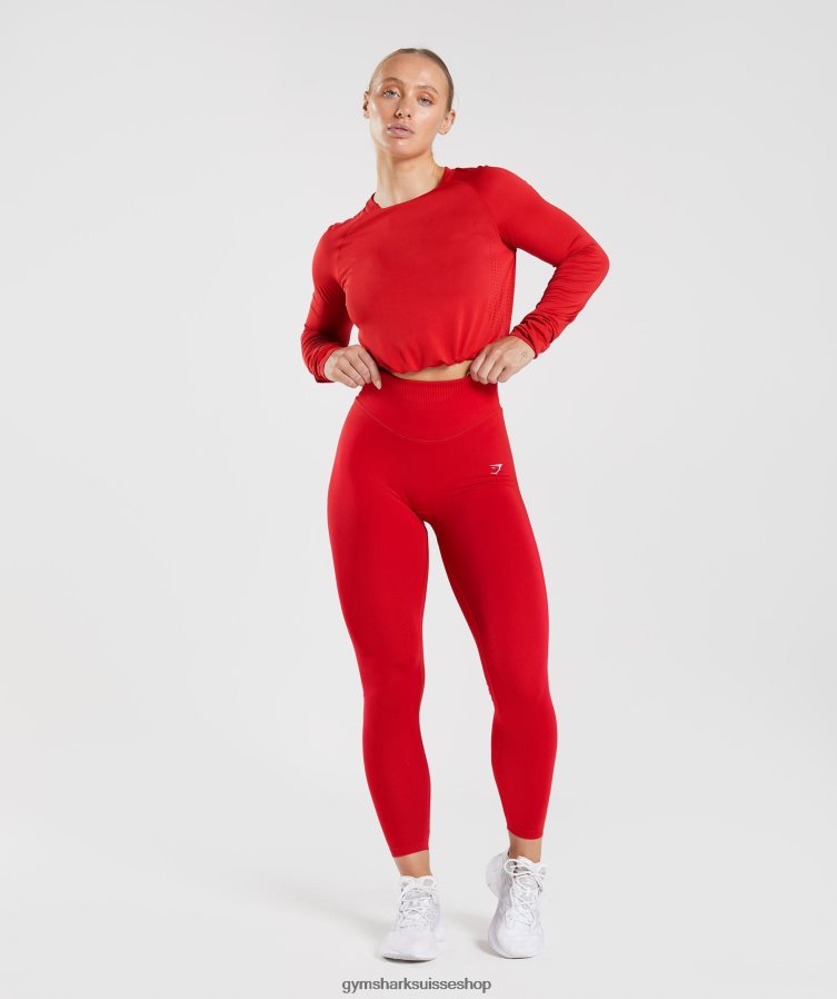 ch Gymshark femmes haut court sans coutures à manches longues salsa rouge 02FP6T439 vêtements