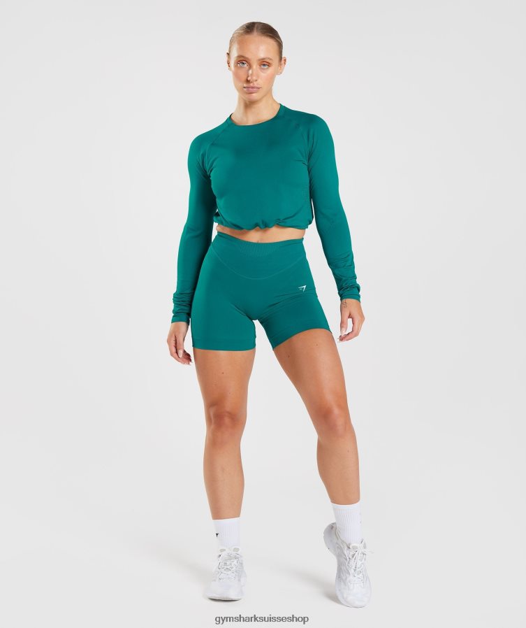 ch Gymshark femmes haut court sans coutures à manches longues sarcelle riche 02FP6T433 vêtements