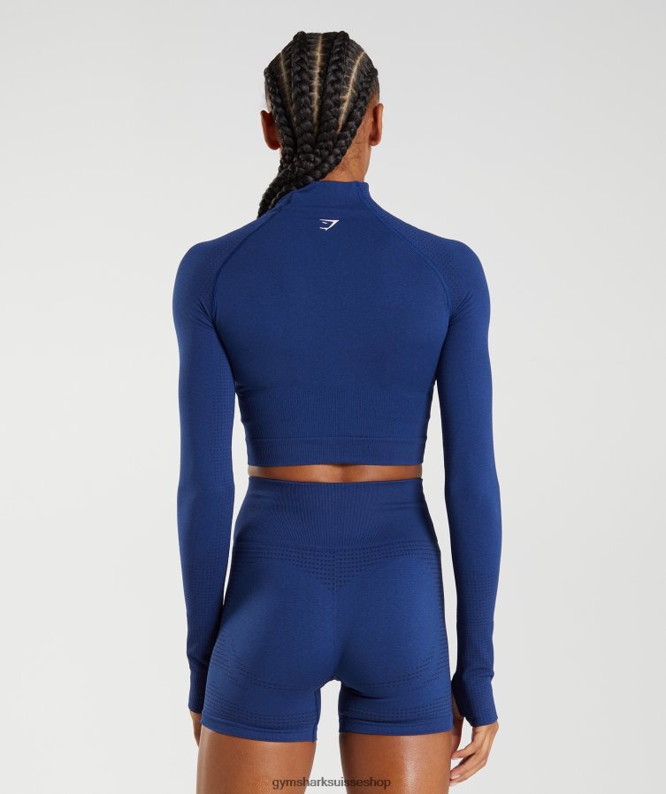 ch Gymshark femmes haut midi vital sans coutures 2.0 à col montant bleu stellaire chiné 02FP6T470 vêtements