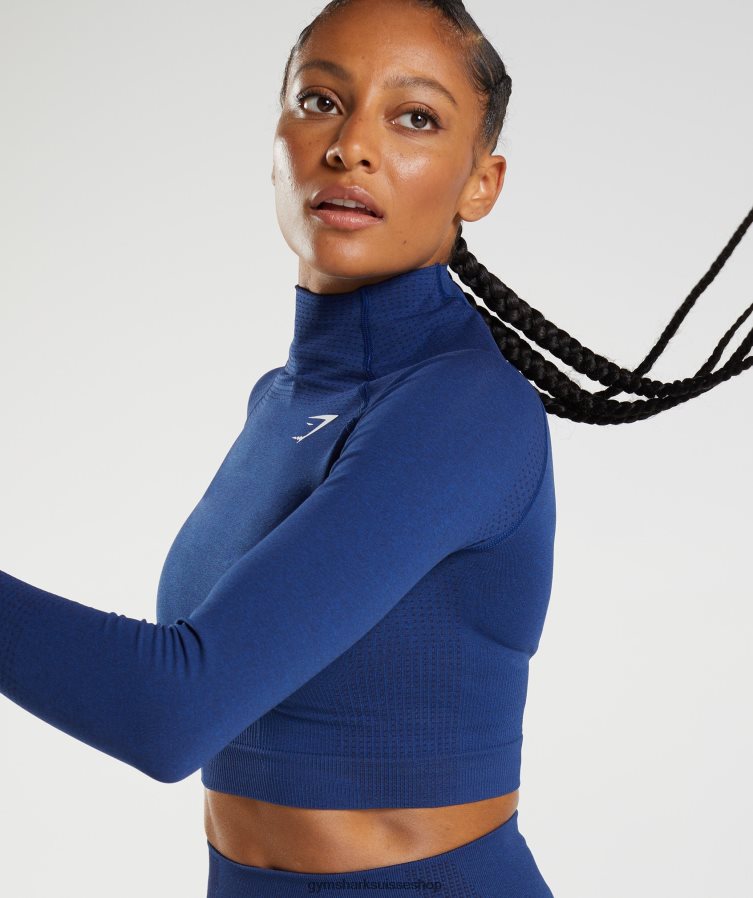 ch Gymshark femmes haut midi vital sans coutures 2.0 à col montant bleu stellaire chiné 02FP6T470 vêtements
