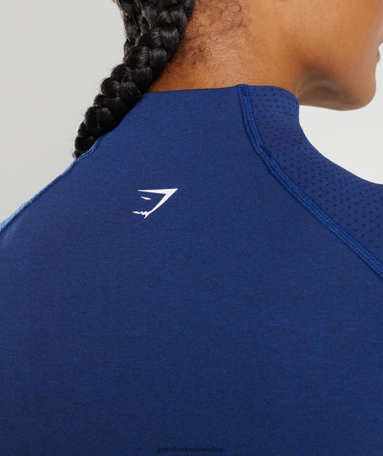 ch Gymshark femmes haut midi vital sans coutures 2.0 à col montant bleu stellaire chiné 02FP6T470 vêtements