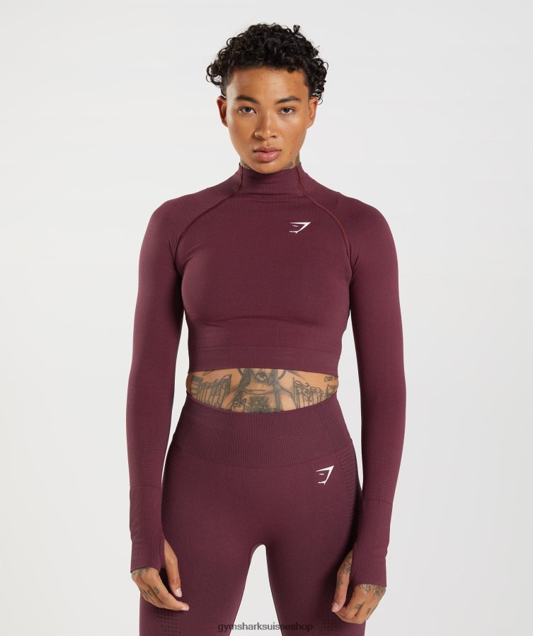 ch Gymshark femmes haut midi vital sans coutures 2.0 à col montant marne marron cuite 02FP6T471 vêtements