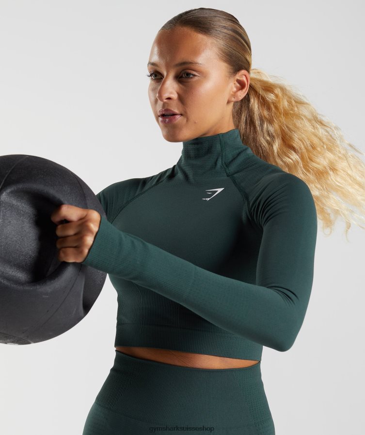 ch Gymshark femmes haut midi vital sans coutures 2.0 à col montant marne verte des bois 02FP6T432 vêtements
