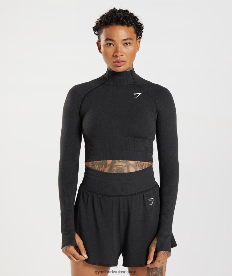 ch Gymshark femmes haut midi vital sans coutures 2.0 à col montant noir chiné 02FP6T438 vêtements