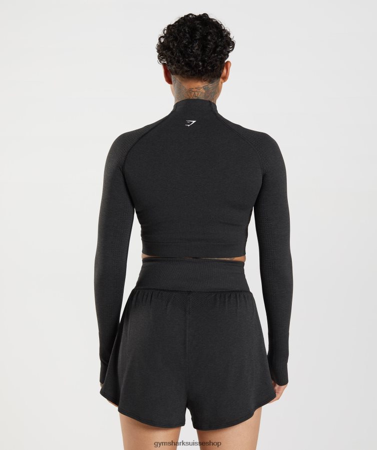 ch Gymshark femmes haut midi vital sans coutures 2.0 à col montant noir chiné 02FP6T438 vêtements