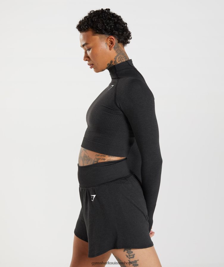 ch Gymshark femmes haut midi vital sans coutures 2.0 à col montant noir chiné 02FP6T438 vêtements