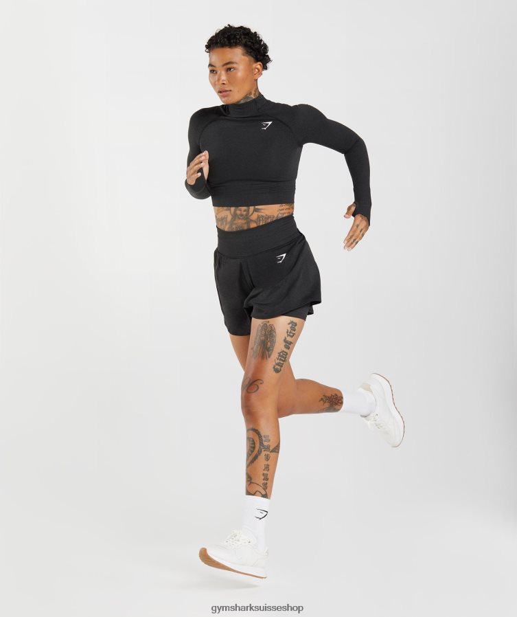 ch Gymshark femmes haut midi vital sans coutures 2.0 à col montant noir chiné 02FP6T438 vêtements