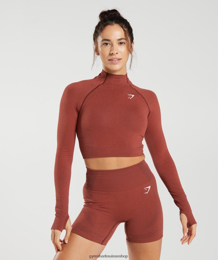 ch Gymshark femmes haut midi vital sans coutures 2.0 à col montant rouge brique 02FP6T466 vêtements