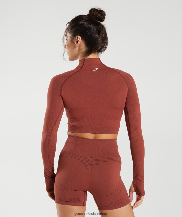 ch Gymshark femmes haut midi vital sans coutures 2.0 à col montant rouge brique 02FP6T466 vêtements